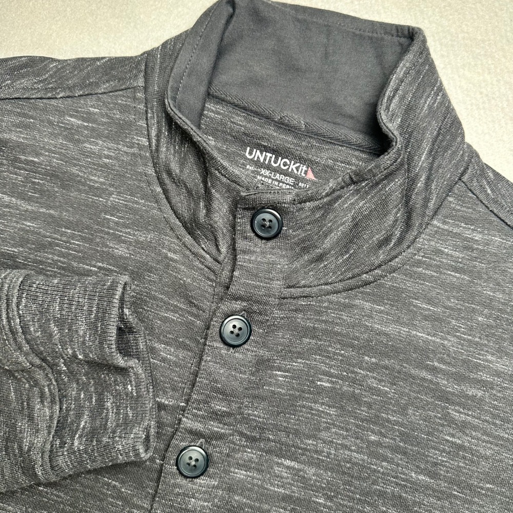 UNTUCKit Pullover Sweatshirt Mens XXL Gray Space Dye Quarter Button Mock Neck